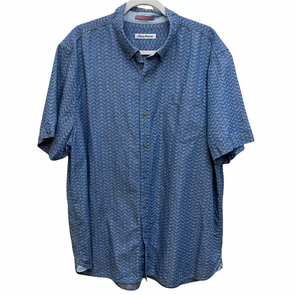 Tommy Bahama Other - Tommy Bahama Shirt Size XXL Chevron Cantina Lt Indigo Linen Blend